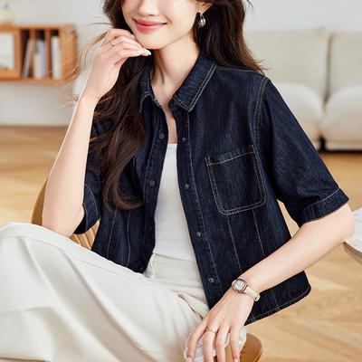 Denim Top Jacket for Women Short Sleeve Spring and Summer Updated Short Top Small Blue Top