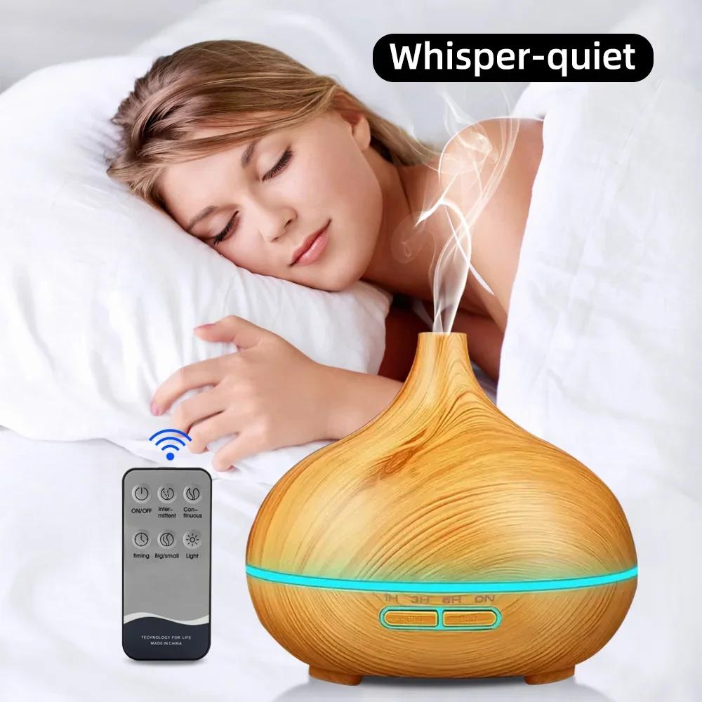 550ml Wood Grain Essential Oil Diffuser with Remote Control, Ultrasonic Air Humidifier & Aromatherapy Machine, 7 Color LED Light light wood grain