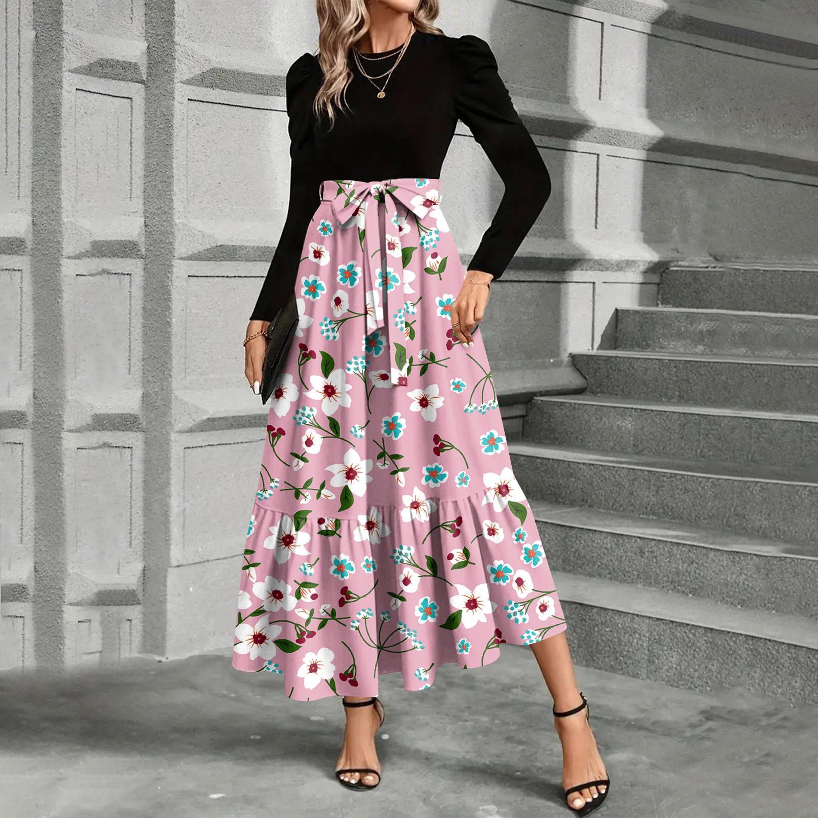 

Женское платье с цветочным принтом и высокой талией, модное и элегантное M