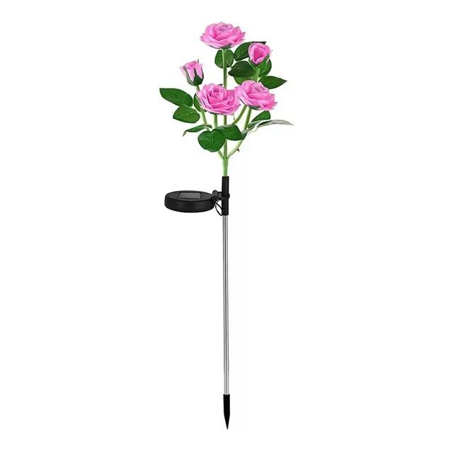 5 Head LED Solar Simulation Rose Flower Solar LED Light Garden Yard Lawn Night Lamp Landscape Garden Home Christmas Decoration Flowers