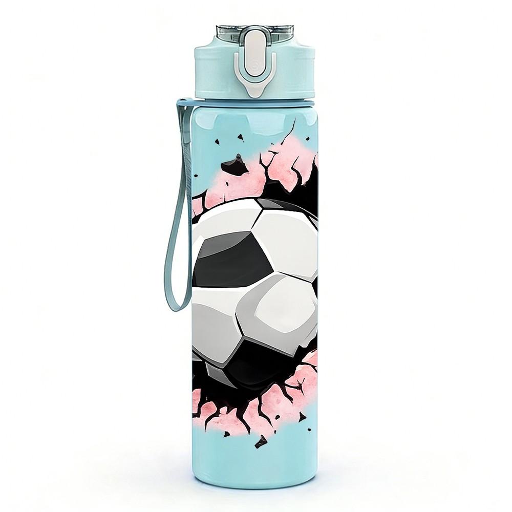 1PC Soccer Ball Break Wall Sport Print 750ml Color Plastic Sports Water Bottle Leakproof Flip Straw Lid Suitable for Sports Office Home Use