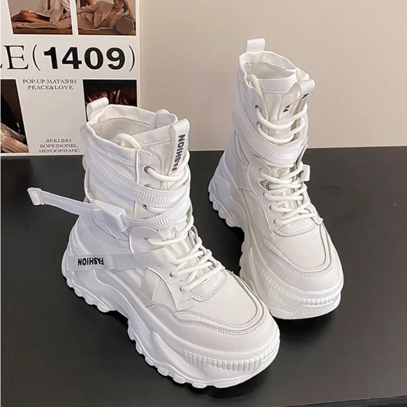 Fashion Autumn Thick Sole Elevated Red Sports Shoes Female 2025 New Dad Shoes Korean Edition Simple Women's Shoes High Top Casual Shoes
