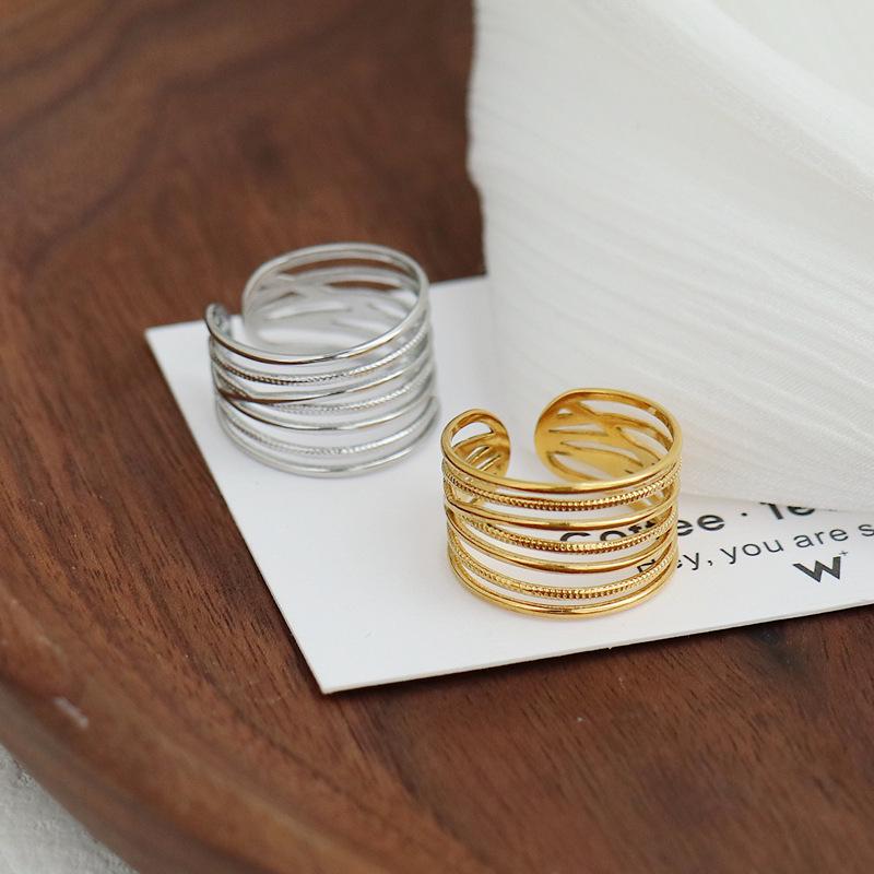 18K Gold Plated Wide Hollow Threaded Open Ring - Stylish & Personalized European/American Design