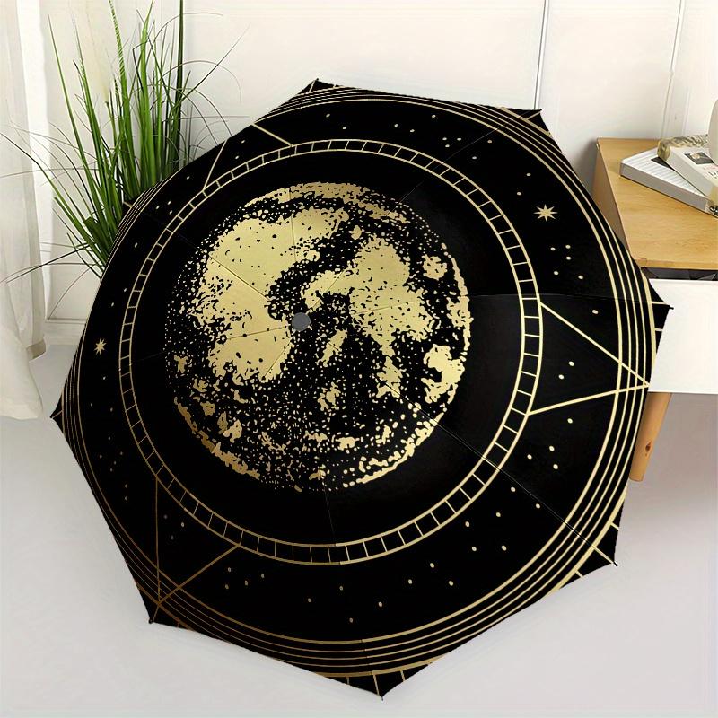 Golden Moon Phase - Celestial Night Sky Design for Journals, Laptops, or CarsUmbrella, Portable 3-Fold Umbrella for Men & Women,Christmas Gift ES117