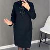 2024 European & American Plus Size Stylish Black Long Sleeve Round Neck Dress