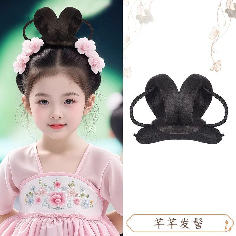

Children s Han Chinese Costume Chignon Chinese Ancient Style Bun Updo Classical Dance Style Costume Headdress Girl Hair Padding Sandy Bun