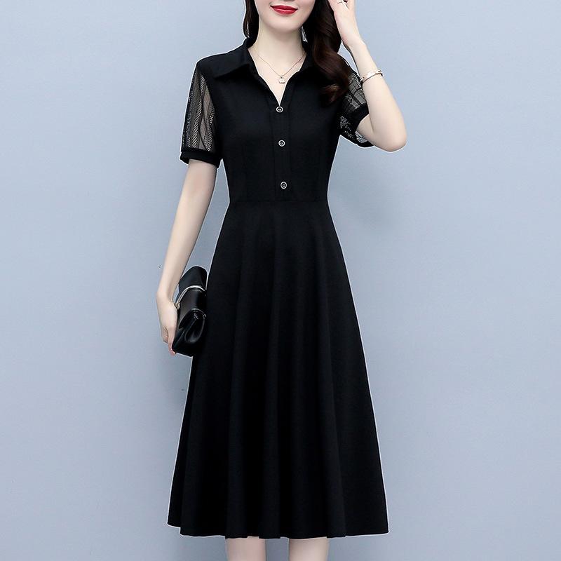 

Dream0802 Plus Size Slimming Mid-Length Lace Dress with Short Sleeves L чорний