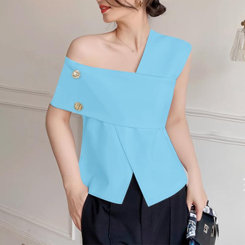 

ZANZEA Жіноча літня повсякденна блузка без рукавів з відкритими плечима 3XL синій