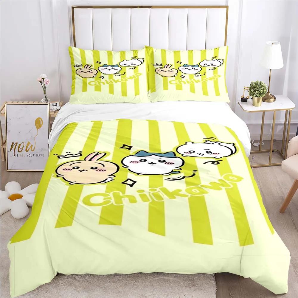 Cartoon Chiikawa Pattern Quilt Cover Pillowcase Two or Three Piece Multi Size Duvet Cover Bedding Sets Christmas Gift