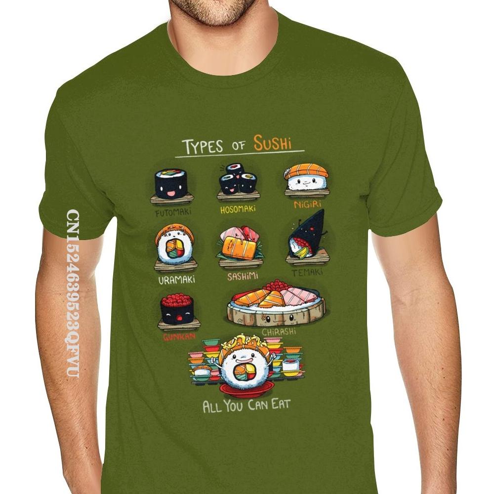 Cheap Graphic Types Of Sushi Tees Shirts Men's Make Your Own Gothic Style Anime Tshirt Retro Cotton O Neck Shirt