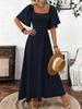 Women's Flutter Sleeve Maxi Dress Square Neck Mid Waist Elegant Solid A Line Dress Bohemian Beach Vacation Evening Gown