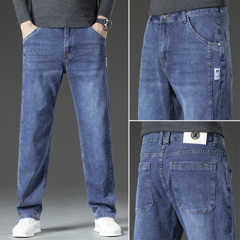 Wide-leg Denim Trousers, Autumn New Trendy Brand Men's Jeans, Loose Elastic Straight Leg, Trendy And Versatile