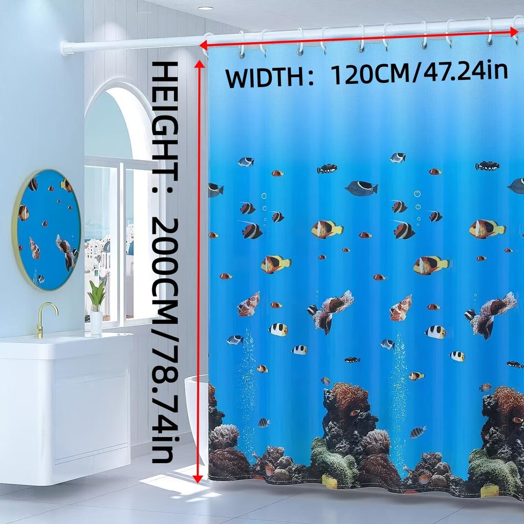 1Pc Shower Curtain - Vibrant Underwater Scene With Colorful Fish And Coral Reef Design Waterproof