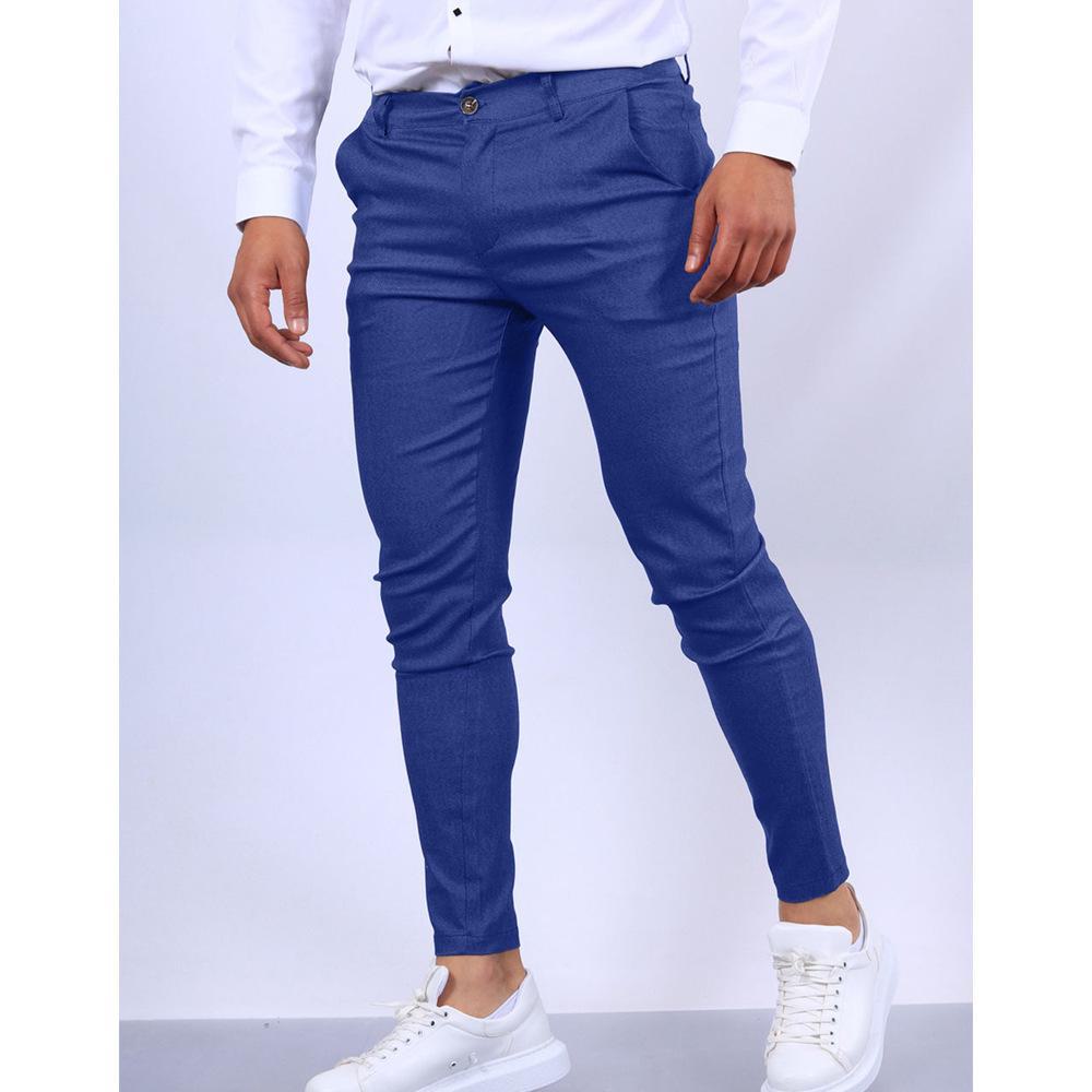 Men's Korean Style Slim-Fit Straight Casual Trousers - Solid Color Business Wear