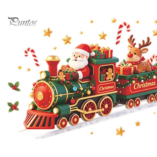 Transparent Pvc Holiday Mural Christmas Train Wall Sticker, Santa Claus Reindeer Decals, Self Adhesive Kids Room Ornament Murals, Removable