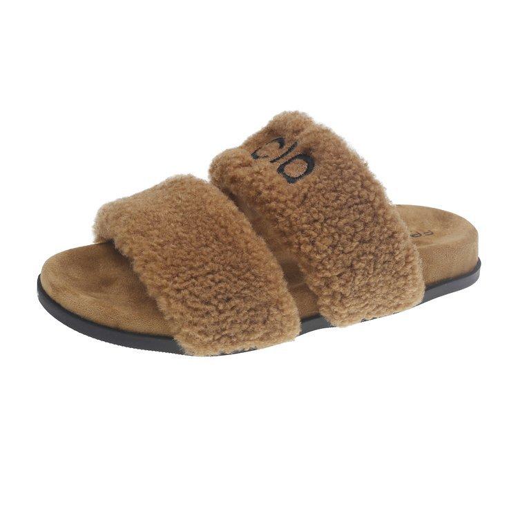 

[Youshilai] One-word Mao Mao cotton slippers for women s outer wear 2025 autumn and winter new thick-bottomed non-slip and warm Mao Mao mop 40 коричневый