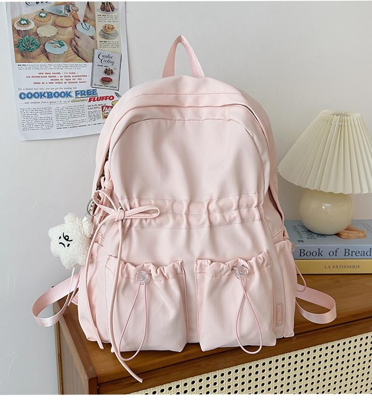 Schoolbag Niche Design Pleated Backpack Women Travel Lightweight Cute Bow Schoolbag Junior High School Girls College Student Backpack