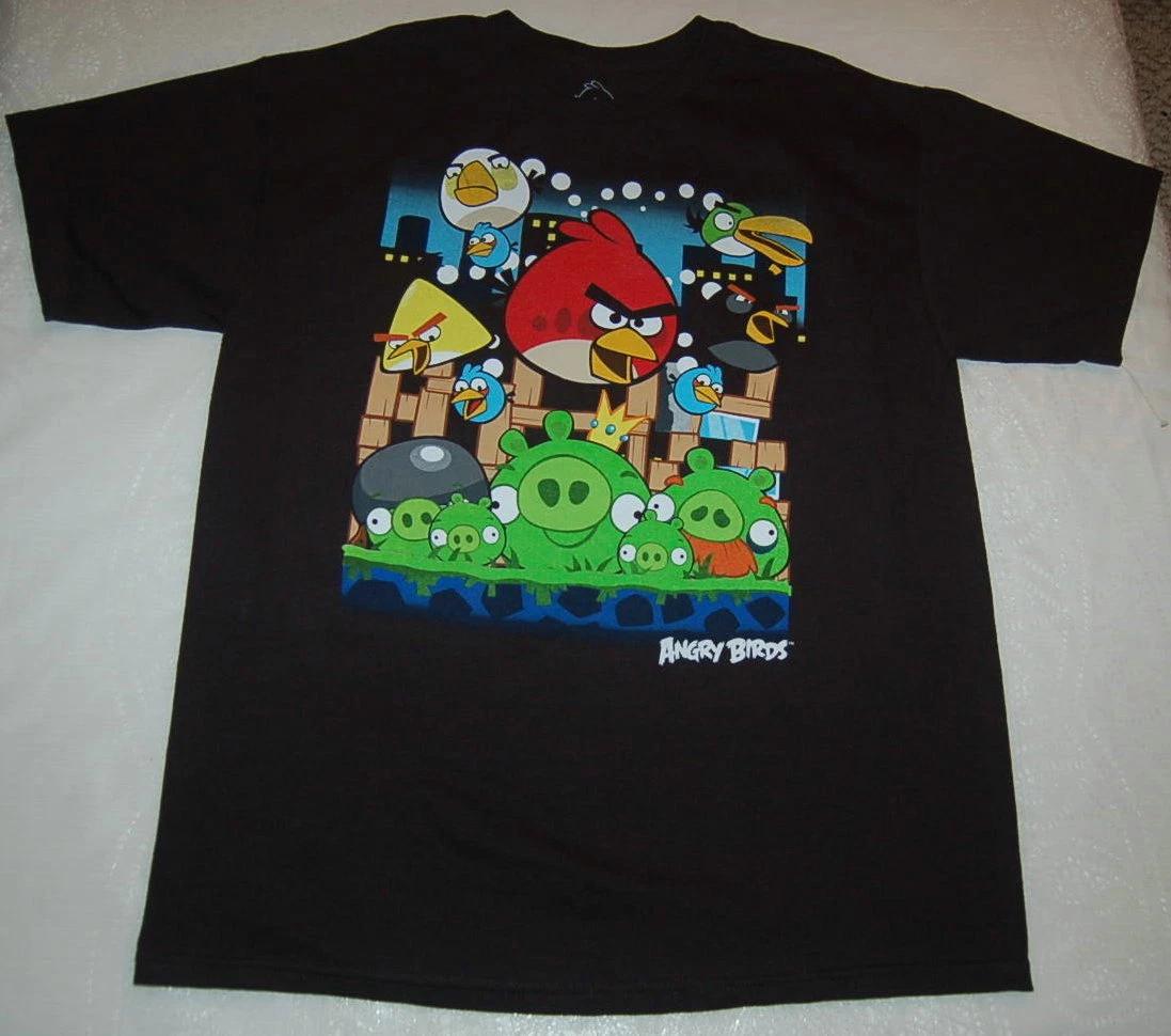 Boys S/S Black T-Shirt ANGRY BIRDS City Background SIZE XL 14-16 XXL 18 110