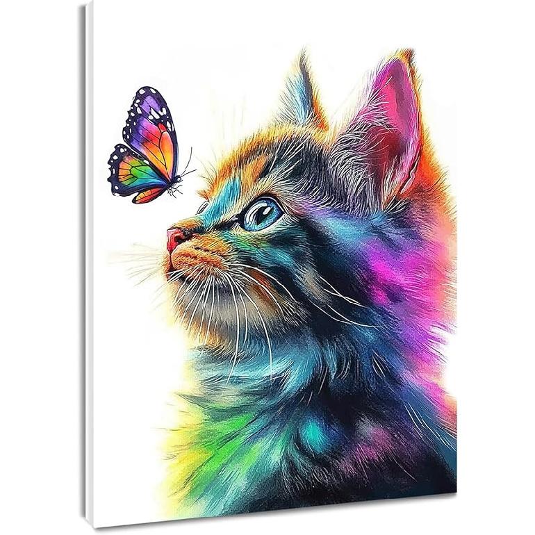 

LB Забавное животное Кошка Настенное искусство для ванной комнаты Подросток Девочка Красочная Милая Кошка и Бабочка Холст Настенное искусство для женщин Граффити Рамка Настенный декор для гостиной 10L x 8W зелёный