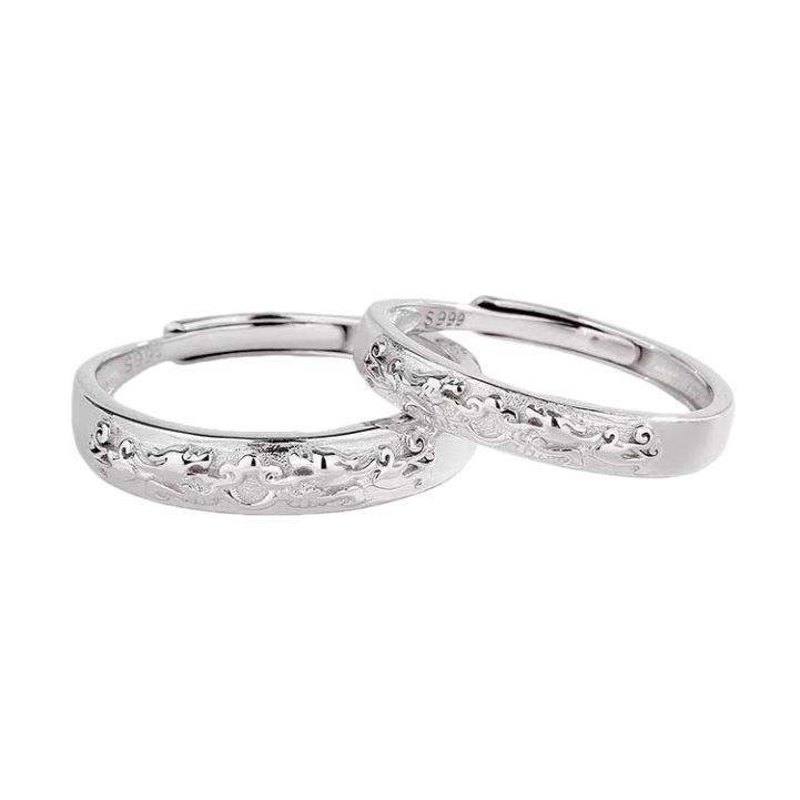 S999 Sterling Silver Pixiu Couple s Ring Set - Open Pure Silver Rings, Luxurious Gift for Girlfriend or Boyfriend, Trendy Design. S925 Pixiu Ring - Women s