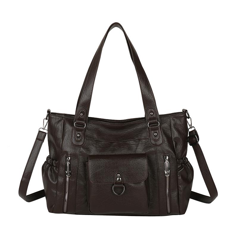 Fashionable PU Tote Bag Women's Multi Pocket Handbag with Adjustable Shoulder Strap Everyday Carry Bag