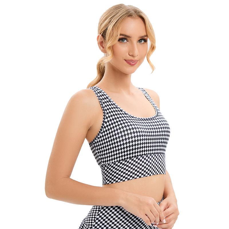 

High Elastic Quick-Dry Outdoor Plaid Sports Bra – Wirefree Yoga and Fitness Running Vest. Small
