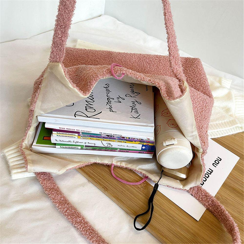 Women Soft Plush Shoulder Bag Cute Bear Handbag Furry Fluffy Totes Large Capacity Shopping Bags Cartoon Book Bags For Ladies