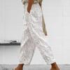 Damen Neunhosen Spitze Einfarbig Kordelzug Elastischer Bund Locker Weich Schräge Taschen Knöchellang Mittelhoch Taille Pendlerstil Damen Hosen