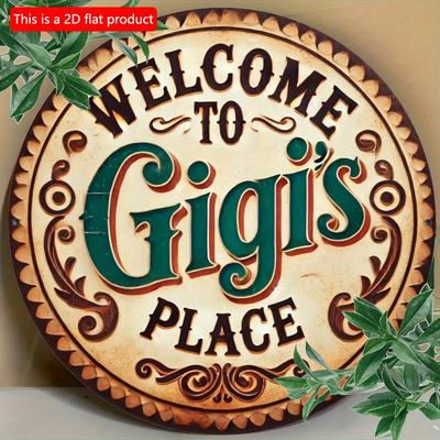 1 Stück 2D Flaches Holzschild im Vintage-Stil - 20cm "Willkommen bei Gigi" - 1 Packung, 8x8 Zoll Runde Holzdekoration für Zuhause, Küche, Café, Bar & Garten