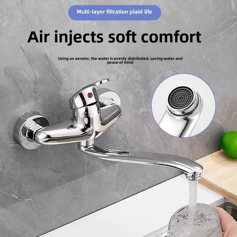 Wandmontierte Küchenspüle Armatur mit zwei Löchern, Heiß-Kalt-Wasser-Mischbatterie für Spülbecken