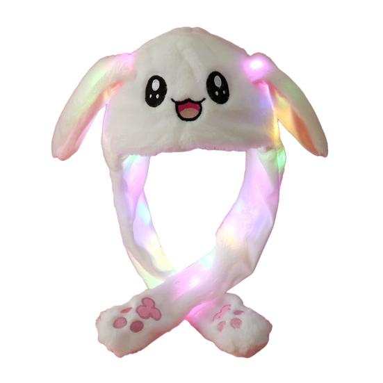 Funny Plush Rabbit Hat Cute Ear Moving Jumping Hat LED Light Up Winter Animal Cap for Women Girls Christmas Party Cosplay