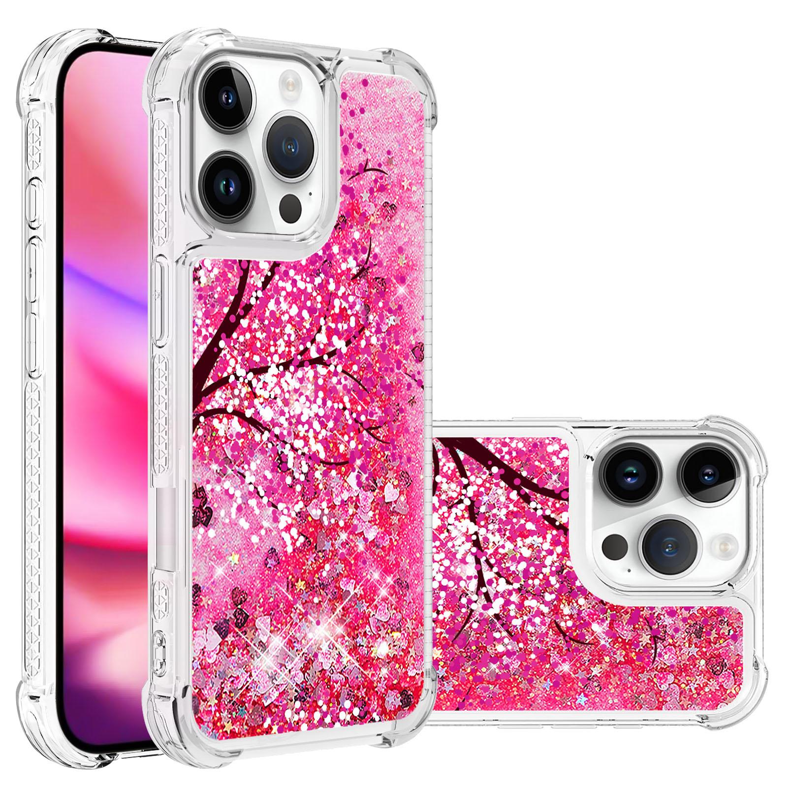 

For iPhone 16 Pro Max TPU Case with Quicksand and Pattern Printed Cherry Blossom