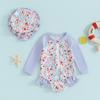 Toddler Girls Rash Guard Swimsuit Rompers  6 9 12 18 24 Months 3 Years Long Sleeve Patchwork Floral Print Suit Swimwear
