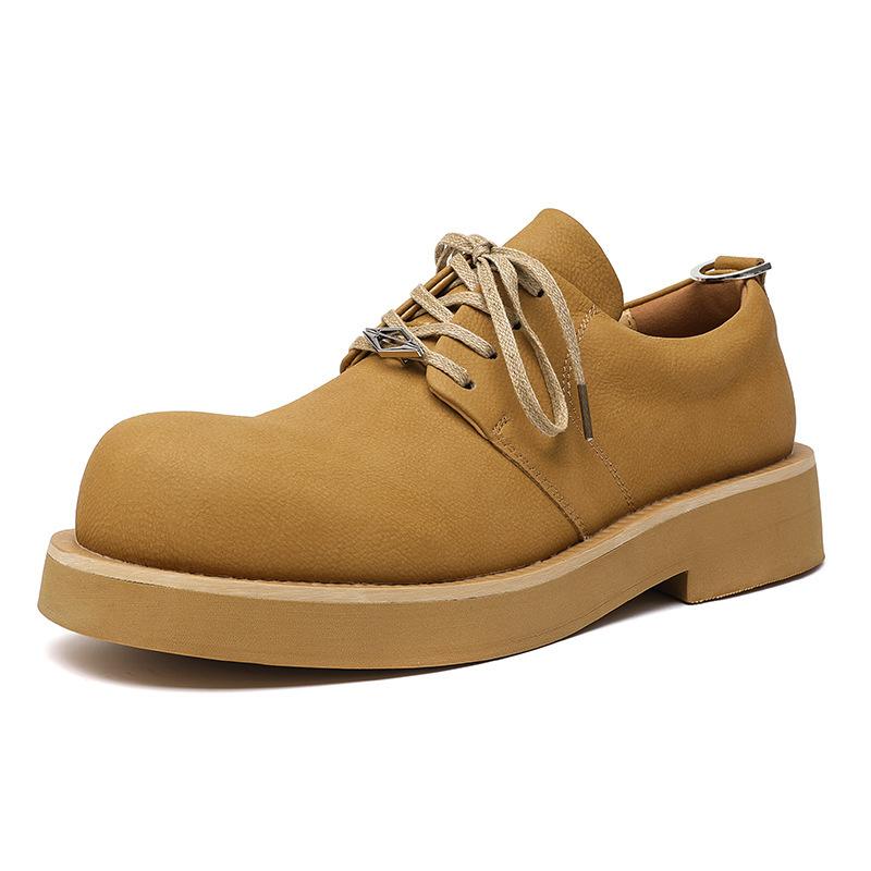 

Student Leather Low Top Small Yellow Shoes Retro British Trend Lace Up Leather Shoes Men s Fashion Dress Derby Shoes 44