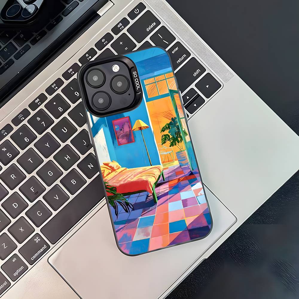Coque de téléphone Art David Hockney Pour iPhone 17,16,15,14,13,12,11,Pro,XS,Max,Plus,Mini,SE4,E Noir Mat Housse antichoc