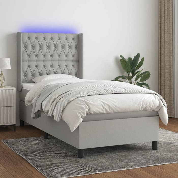 VidaXL Slat Bed Base with Mattress and LED, Upholstered Bed, Single Bed, Adult Bed for Interior Bedroom, 3138517