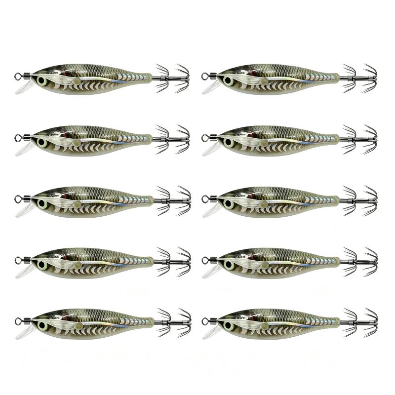 10Pcs Squid Jig Set 8Cm Luminous Uv Shrimp Lure Horizontal Fishing Bait For Cuttlefish Octopus Sea Tackle