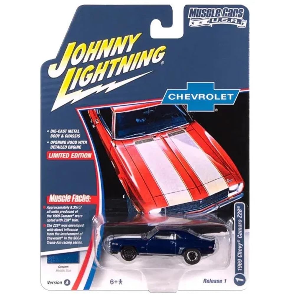 JOHNNY LIGHTNING MUSCLE CARS USA 2025 RELEASE 1 1969 CHEVY CAMARO Z28 Johnny Lightning Scale 1969 Chevy Camaro 1/64 (METALLIC BLUE) 164 - (Metallic