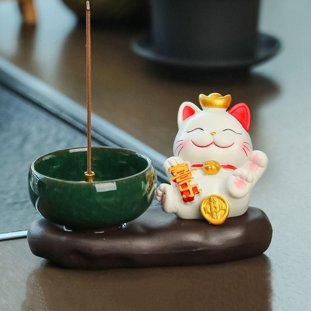 Creative Lucky Cat Incense Burner Traditional Aromatherapy Base  Home Decoration