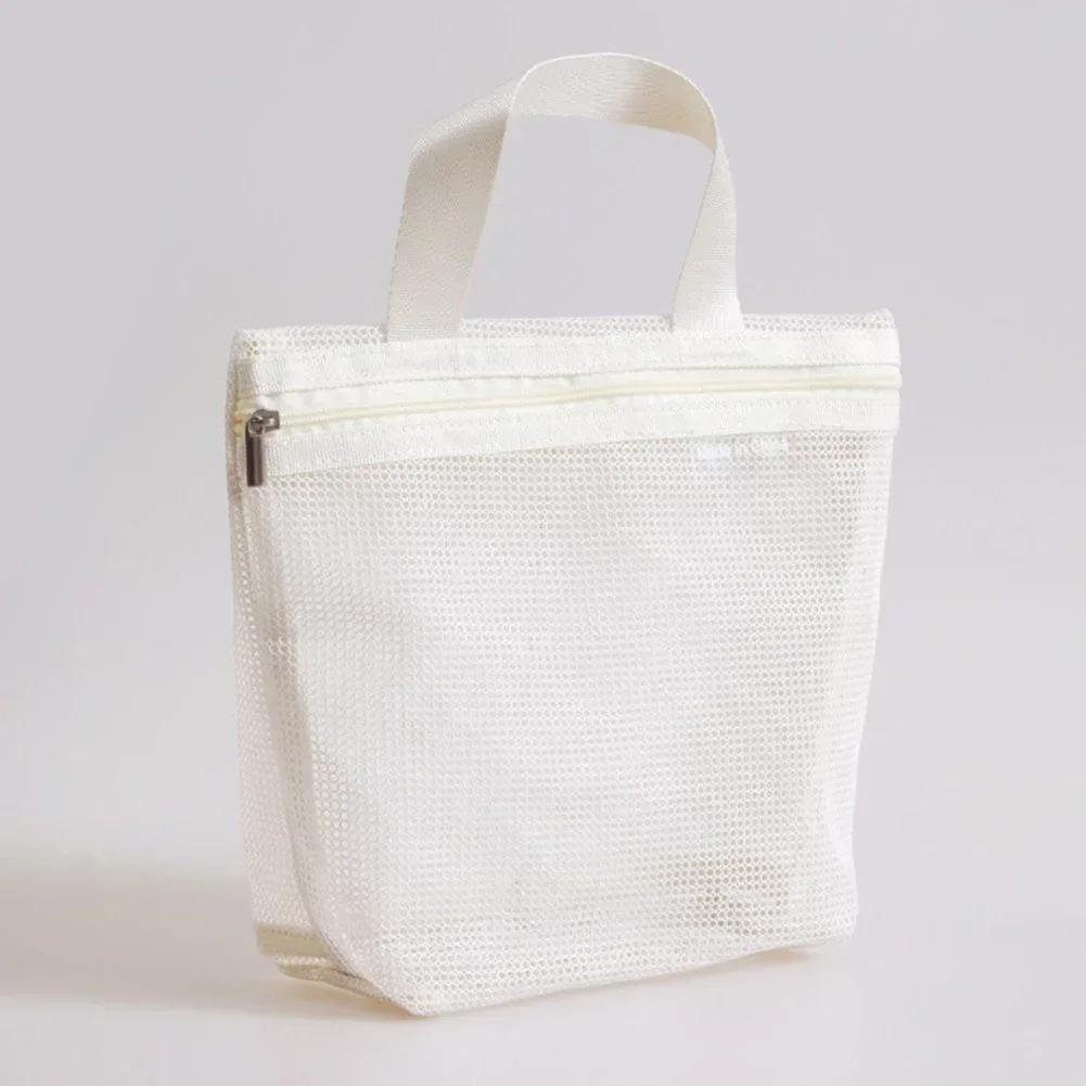 Portable Mesh Makeup Toiletry Storage Bag Large Capacity Travel Handbag with Transparent Design for Easy Organization