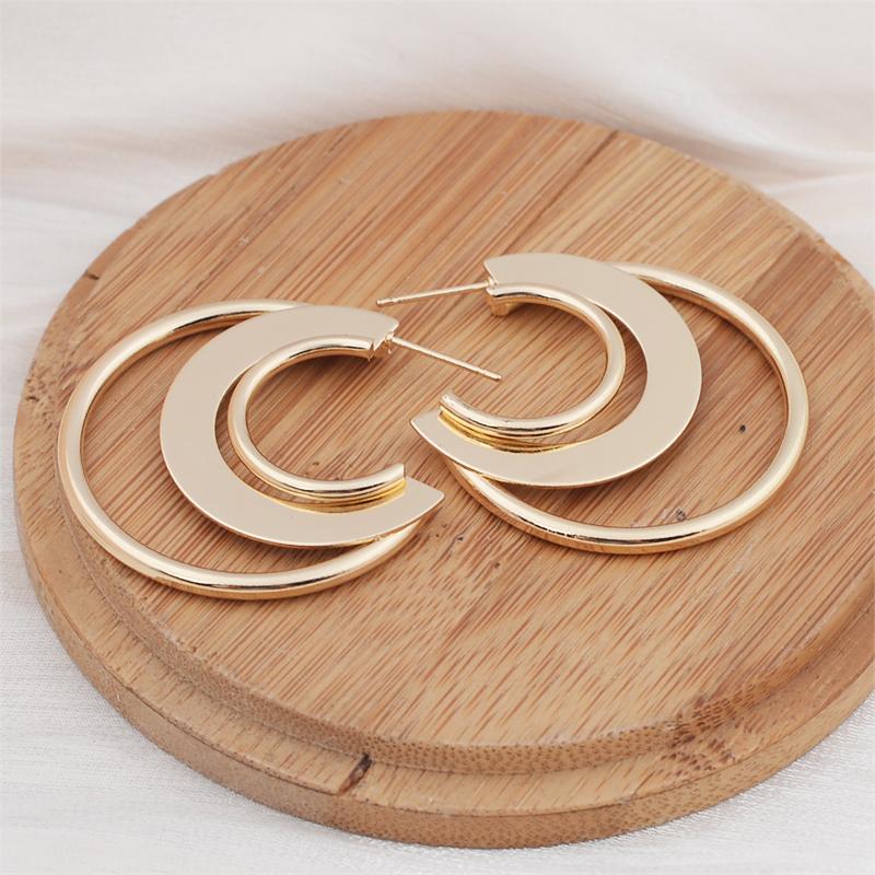 Exaggerate Big Wide C Shaped Gold Color Geometry Drop Earrings for Women Brincos Simple Party Jewelry