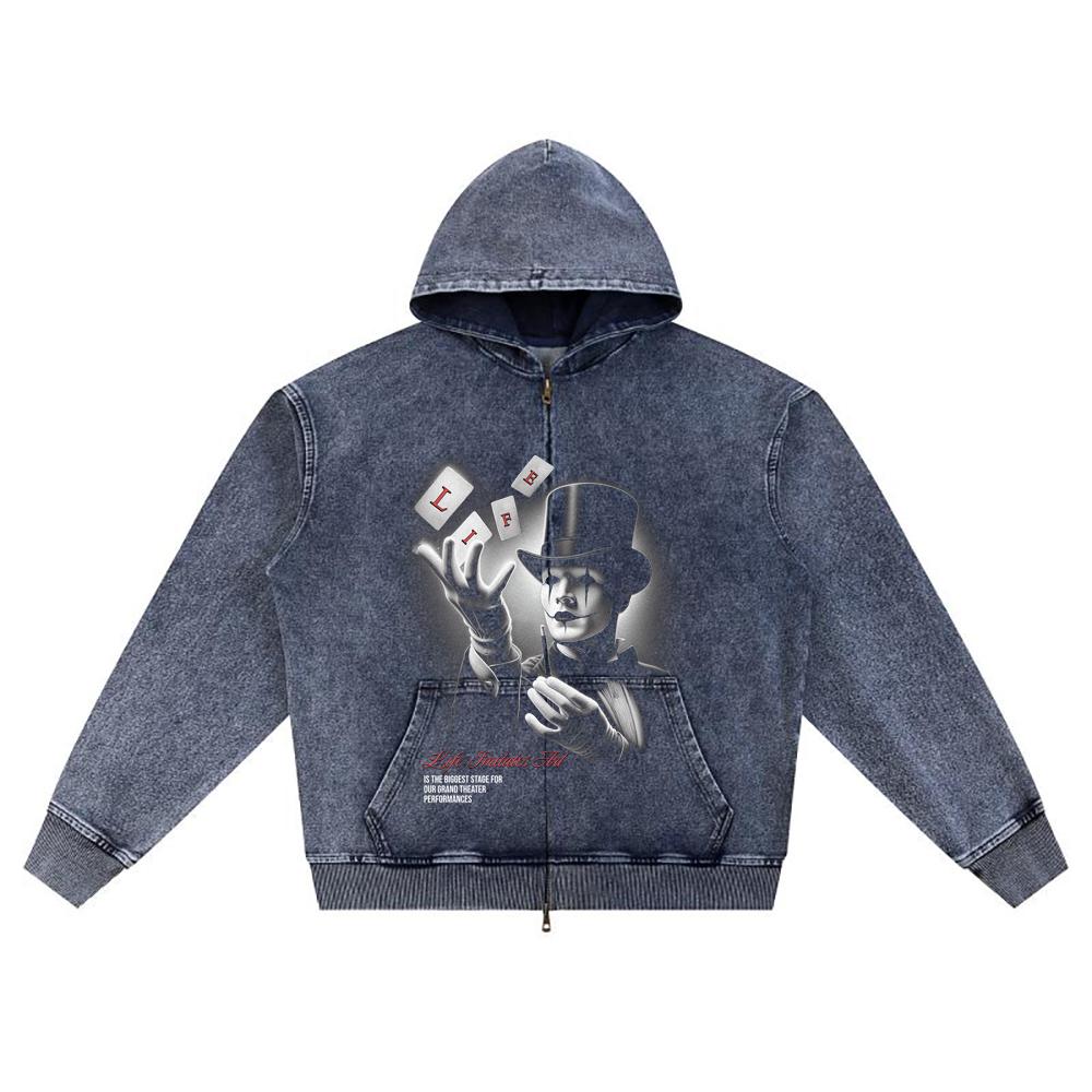 

Худи на молнии из вязаного денима с принтом DTG Magician Brother XL темно-синий