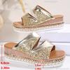 Fashion Gold Sequins Platform Sandals for Women 2025 Summer Rivet Decor Thick Sole Slippers Woman Size36 43 Fashion Wedge Slides Sandals