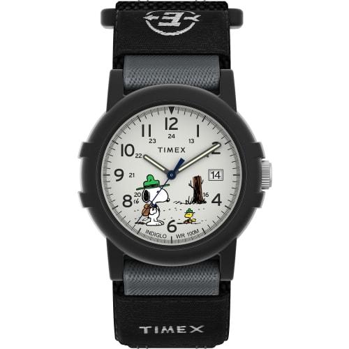 

Timex Men s Expedition Camper Nylon/Leather Strap Watch, Black/White/Black/Peanuts. Stylish.