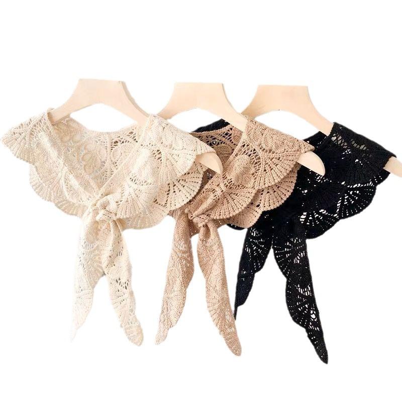 Summer Outer Lace Crochet Fake Collar Sweet Solid Color Decorative Versatile Thin Shawl Female Foreign Style Hollow Cloud Shoulder