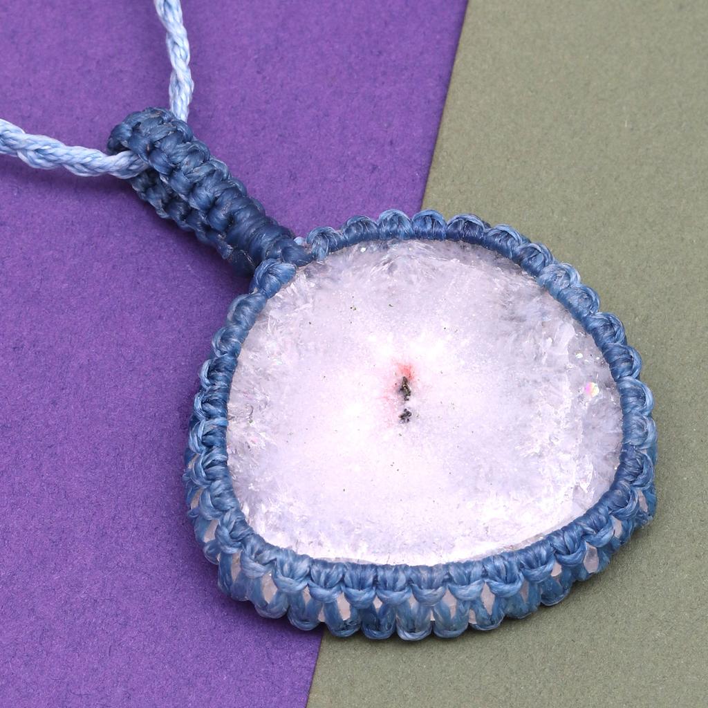 Silver Solar Drusy Gemstone Gift For Friend's Macrame Jewelry Pendant