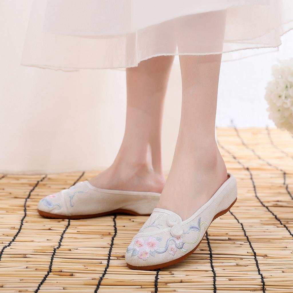 Ethnic Style Home Fashion Embroidered Slippers Spring and Summer Cloth Slippers Women's Sandals Women's Inner Height-increasing Slippers Women's Singl