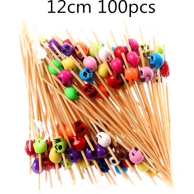100pcs 12cm Fruit Cocktail Pick Stick Different Style Bamboo/PVC Buffet Cupcake Toppers Bar Tools Barware