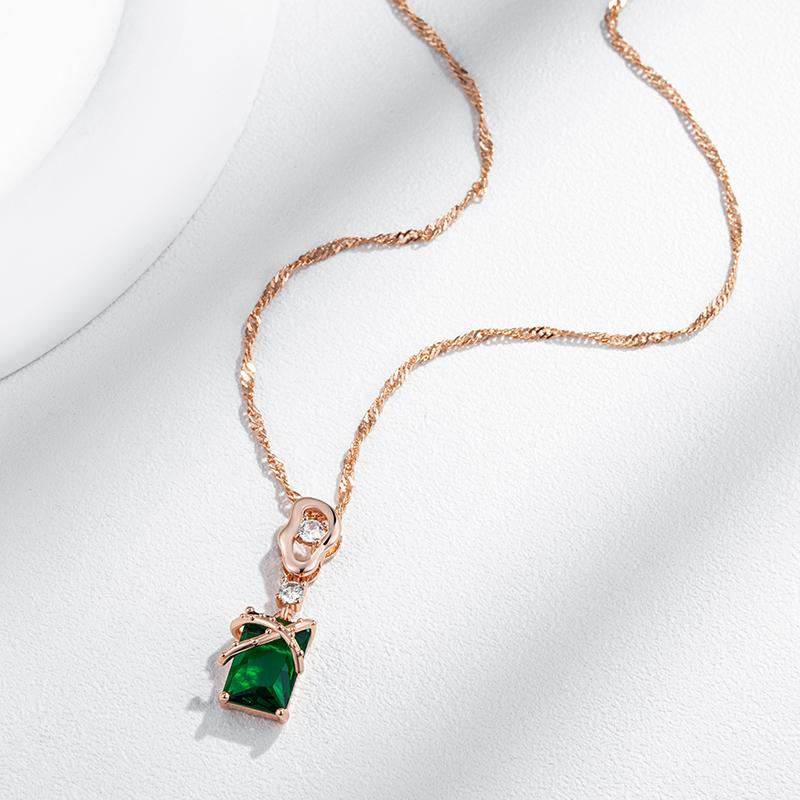 Luxury Square Green Natural Zircon Pendant Necklace For Women  Rose Gold Color Pendant Daily Easy Matching Fine Jewelry
