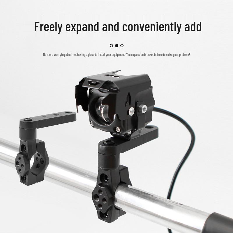 Universal Rotating Spotlight Mounting Bracket for Cars, Motorcycles, and Electric Vehicles with Shock Absorbing Tube Clamp.